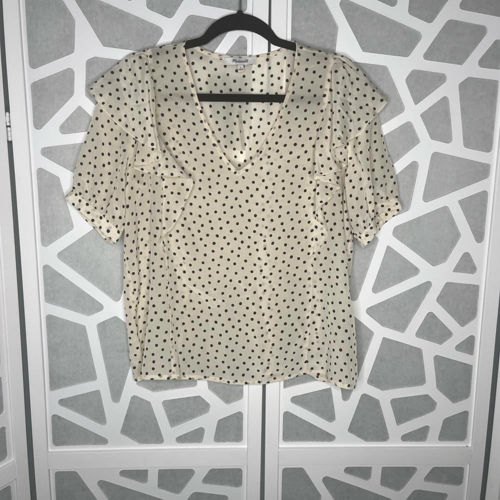 Madewell Cream and Black Polka Dot Blouse